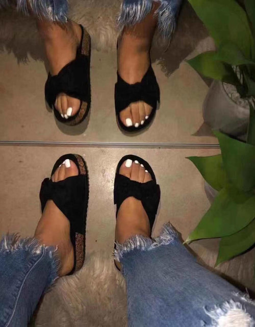 Load image into Gallery viewer, Women Slides 1 Straps Comfy Bow Slide Sandals Black