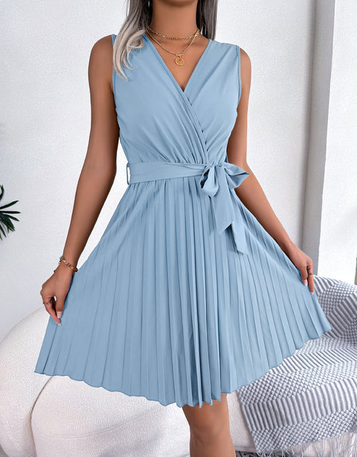 Load image into Gallery viewer, V-Neck Sleeveless Waist Gathered Pleated Dress