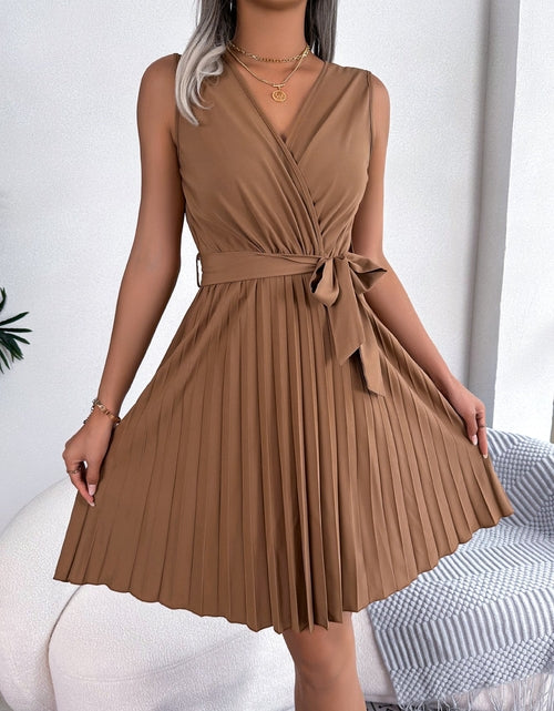 Load image into Gallery viewer, V-Neck Sleeveless Waist Gathered Pleated Dress