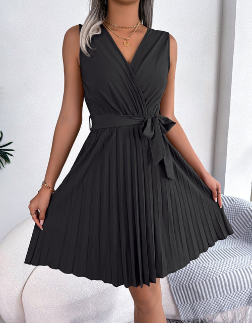 Load image into Gallery viewer, V-Neck Sleeveless Waist Gathered Pleated Dress