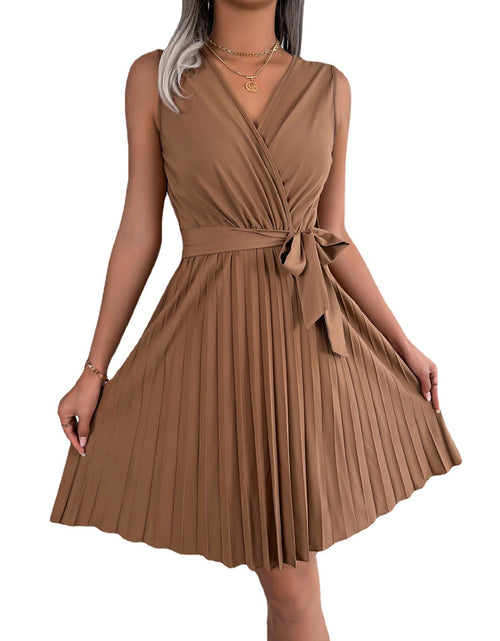 Load image into Gallery viewer, V-Neck Sleeveless Waist Gathered Pleated Dress