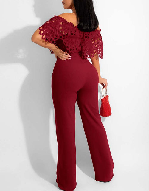 Load image into Gallery viewer, Women Lace Hollow Out Offshoulder Jumpsuit Elegant Wide Leg Overalls