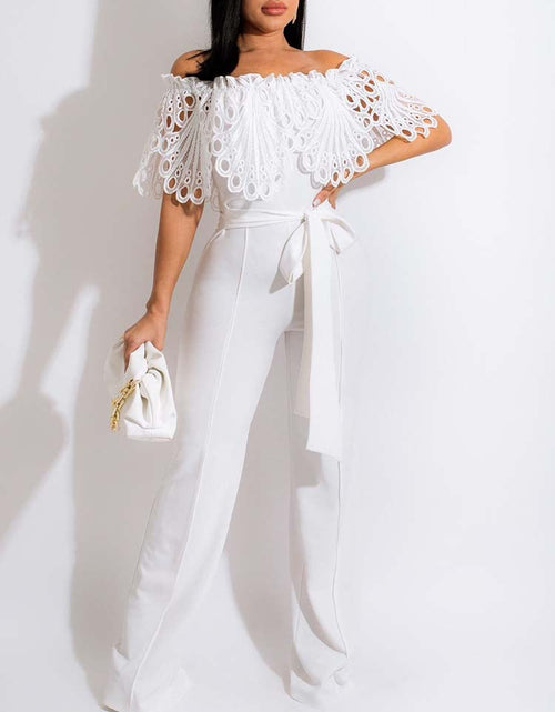 Load image into Gallery viewer, Women Lace Hollow Out Offshoulder Jumpsuit Elegant Wide Leg Overalls