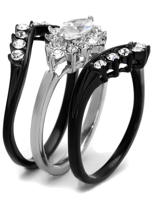 Load image into Gallery viewer, TK2188 - Two-Tone IP Black Stainless Steel Ring with AAA Grade CZ  in