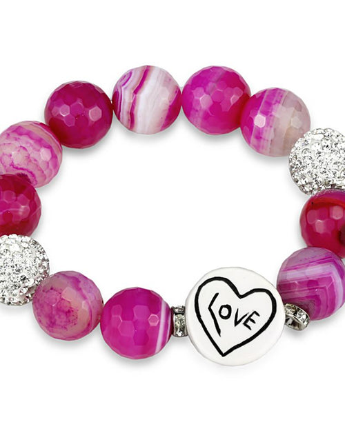 Load image into Gallery viewer, LO3789 - Antique Silver Brass Bracelet with Synthetic Onyx in Fuchsia
