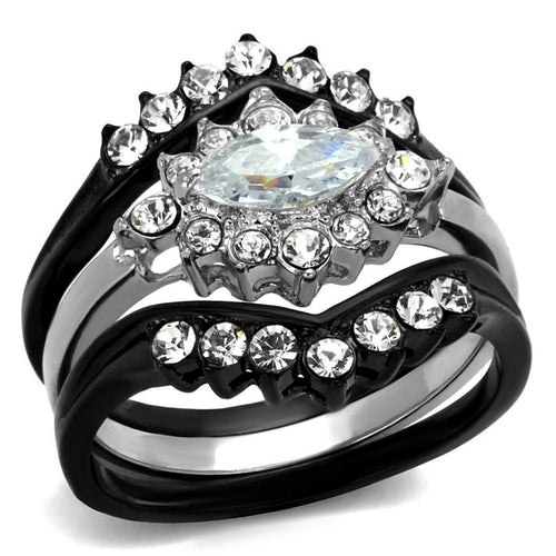 Load image into Gallery viewer, TK2188 - Two-Tone IP Black Stainless Steel Ring with AAA Grade CZ  in
