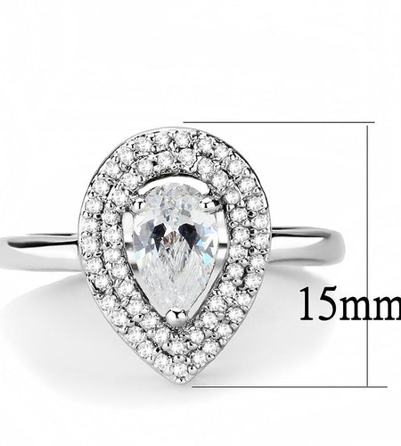 3W1453 - Rhodium Brass Ring with AAA Grade CZ  in Clear