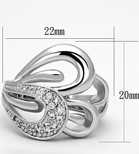 3W325 - Rhodium Brass Ring with AAA Grade CZ  in Clear