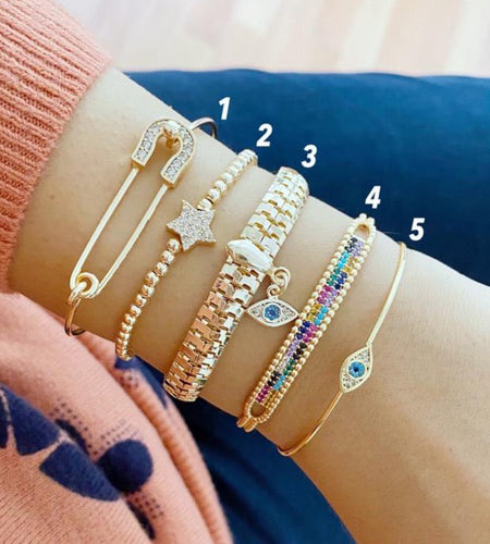 Gold Evil Eye Bracelet, Cuff Bracelet, Chain Evil Eye Bracelet, Safety