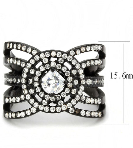 DA363 - IP Black(Ion Plating) Stainless Steel Ring with AAA Grade CZ