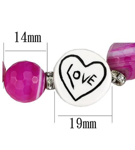 LO3789 - Antique Silver Brass Bracelet with Synthetic Onyx in Fuchsia