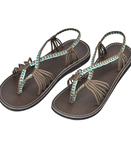 Markerandhands Handwoven Rope Flat Sandals For Women Airy Turquoise
