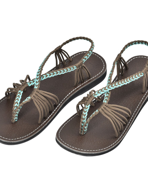 Load image into Gallery viewer, Markerandhands Handwoven Rope Flat Sandals For Women Airy Turquoise
