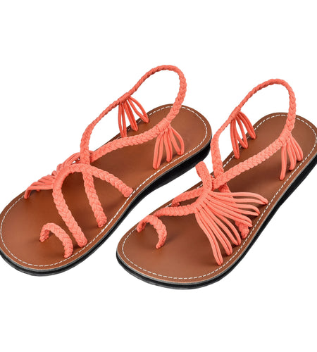 Markerandhands Handwoven Rope Flat Sandals For Women Tour Salmon size