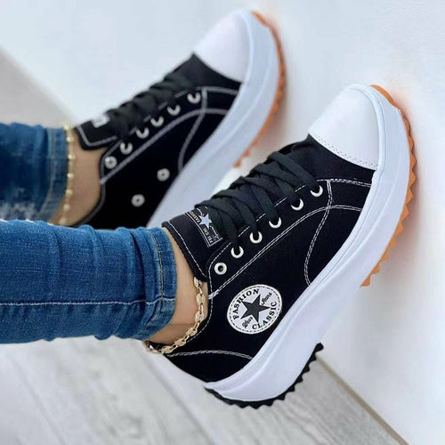 Load image into Gallery viewer, Flat Lace-Up Sneakers Pattern Canvas Casual Women Sport Shoes
