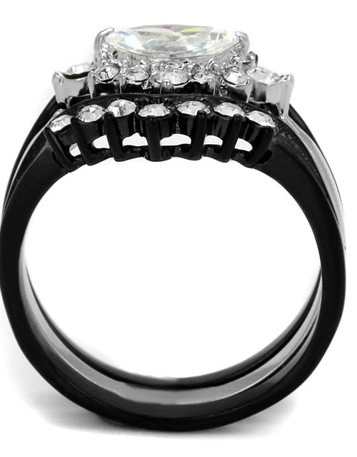 Load image into Gallery viewer, TK2188 - Two-Tone IP Black Stainless Steel Ring with AAA Grade CZ  in
