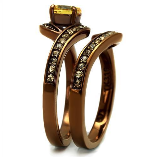 TK2959 - IP Coffee light Stainless Steel Ring with AAA Grade CZ  in
