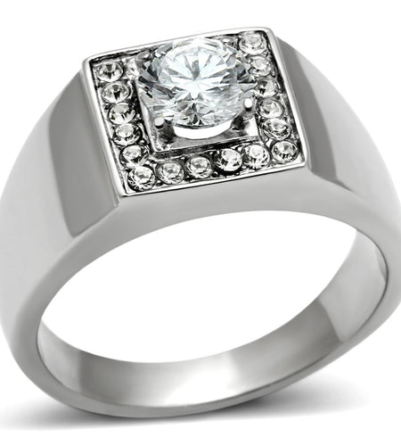 Men Stainless Steel Cubic Zirconia Rings TK483