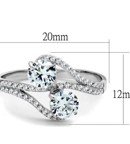 TS187 - Rhodium 925 Sterling Silver Ring with AAA Grade CZ  in Clear