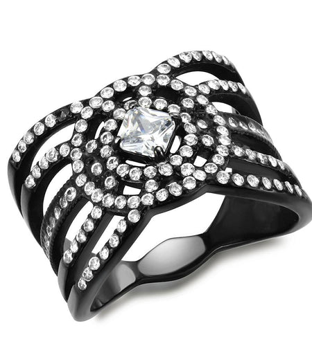 DA363 - IP Black(Ion Plating) Stainless Steel Ring with AAA Grade CZ