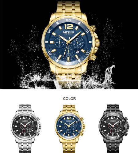 Waterproof Men's Gold Stainless Steel Quartz Watches