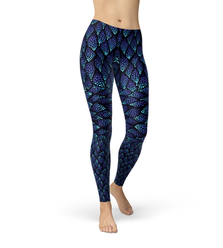 Womens Blue Mermaid Scale Leggings