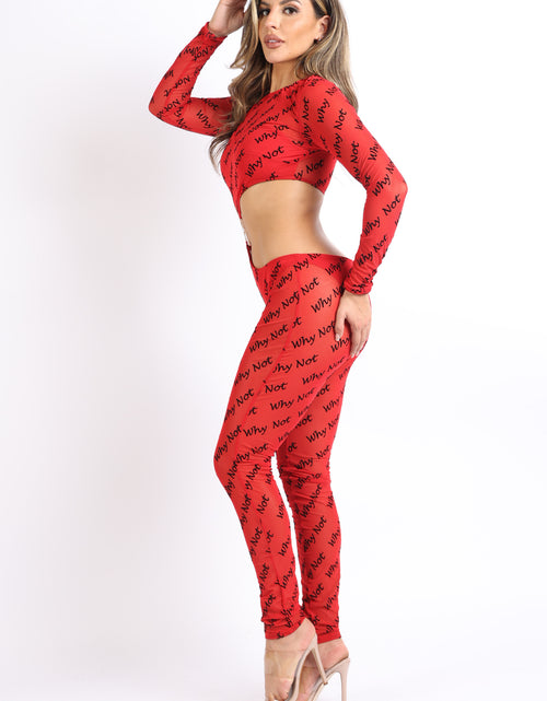 Load image into Gallery viewer, Lettering Printed Cutout Double O-Ring Mesh Sexy Jumpsuit RED
