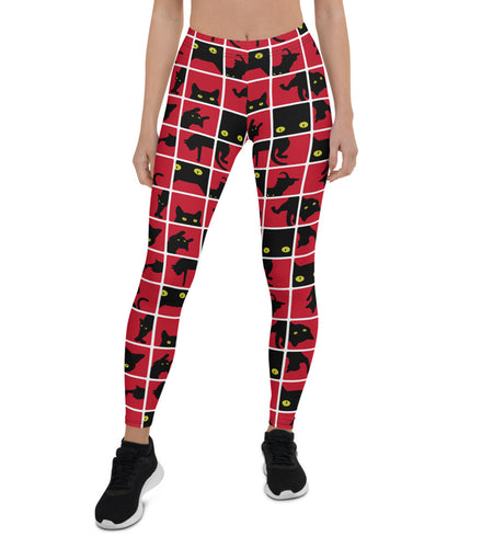 Black Cat Silhouette on Red Leggings