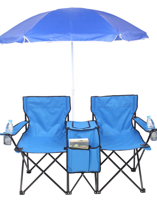 Load image into Gallery viewer, Portable Outdoor 2-Seat Folding Chair with Removable Sun Umbrella
