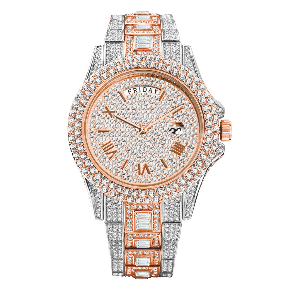 Dual Calendar Quartz Watches Luxury Full Diamond Watches For Men