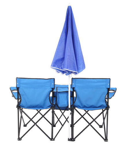 Portable Outdoor 2-Seat Folding Chair with Removable Sun Umbrella