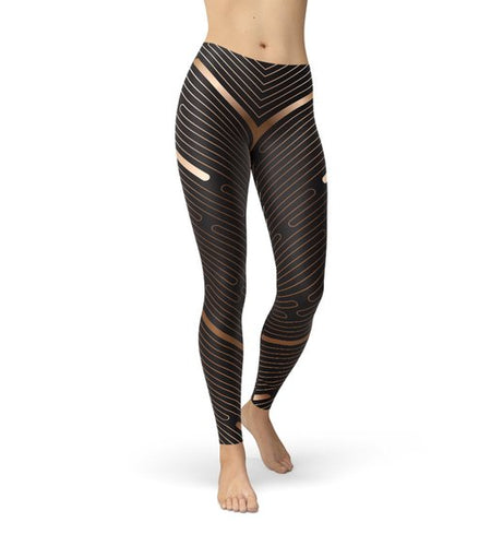 Womens Striped Lines Sports Brown Leggings
