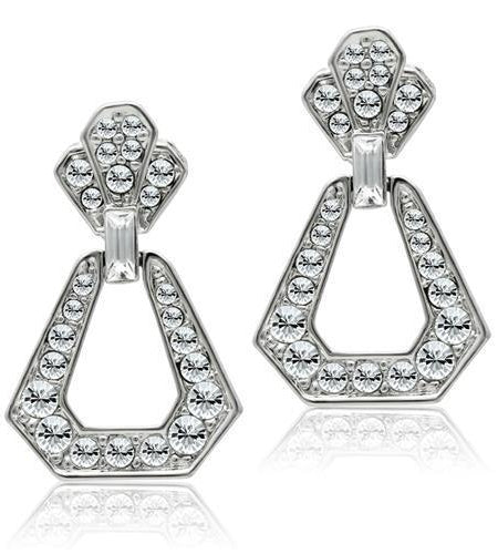 LO1995 - Rhodium White Metal Earrings with Top Grade Crystal  in Clear