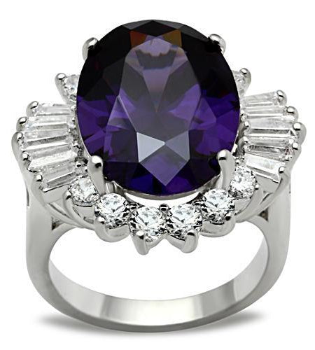 SS001 - Silver 925 Sterling Silver Ring with AAA Grade CZ  in Amethyst