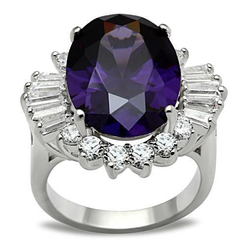 Load image into Gallery viewer, SS001 - Silver 925 Sterling Silver Ring with AAA Grade CZ  in Amethyst
