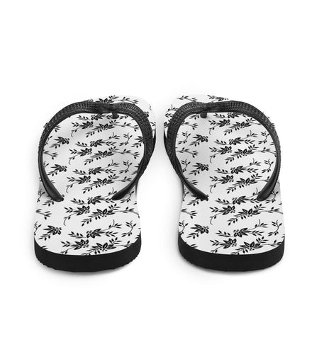 Black and White Floral Flip-Flops
