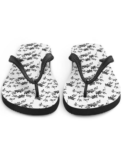 Load image into Gallery viewer, Black and White Floral Flip-Flops
