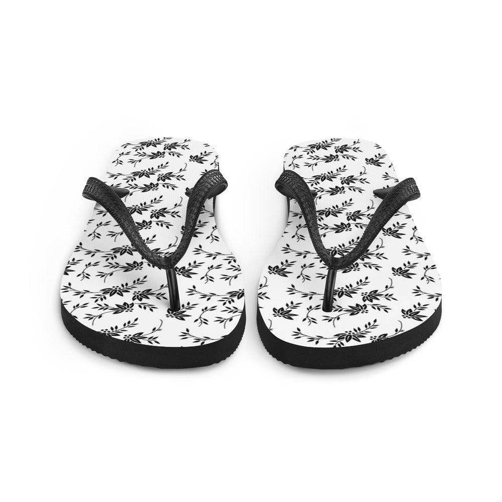 Black and White Floral Flip-Flops