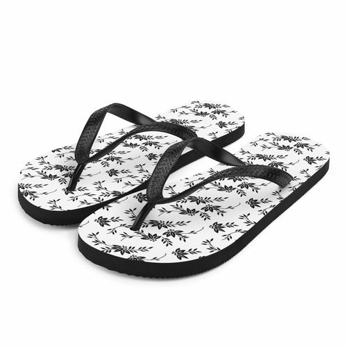 Load image into Gallery viewer, Black and White Floral Flip-Flops
