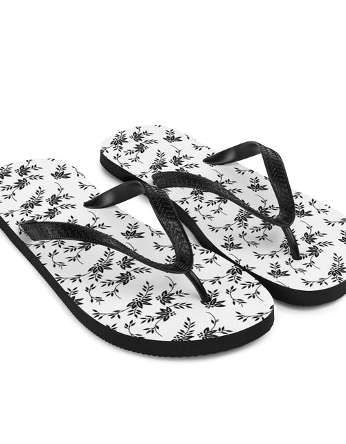 Load image into Gallery viewer, Black and White Floral Flip-Flops
