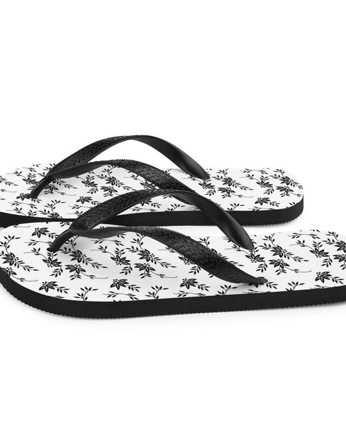 Load image into Gallery viewer, Black and White Floral Flip-Flops
