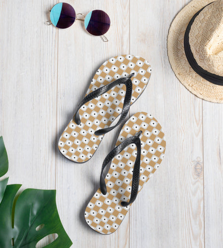 Beige and White Chequered Design. Flip-Flops