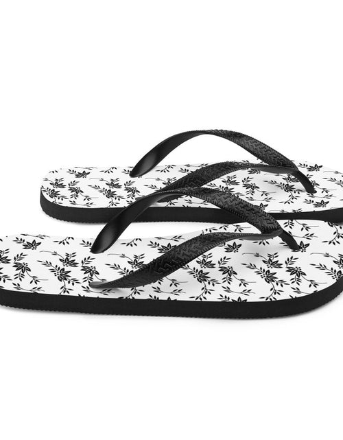 Load image into Gallery viewer, Black and White Floral Flip-Flops
