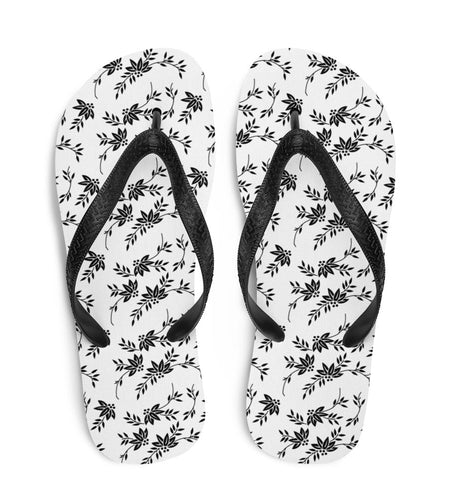 Black and White Floral Flip-Flops