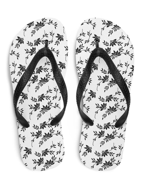 Load image into Gallery viewer, Black and White Floral Flip-Flops
