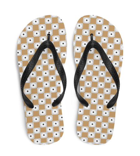 Beige and White Chequered Design. Flip-Flops