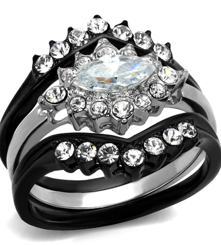 TK2188 - Two-Tone IP Black Stainless Steel Ring with AAA Grade CZ  in