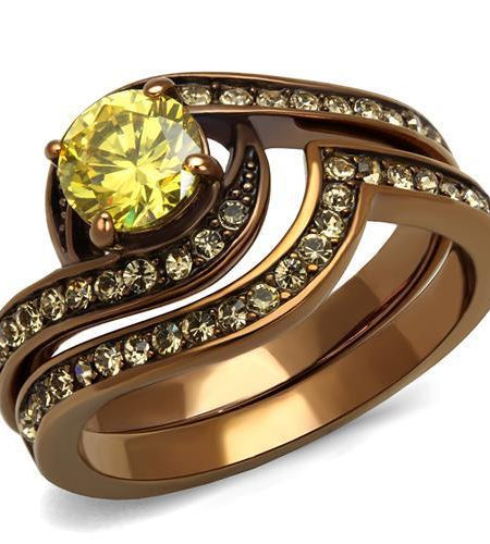 TK2959 - IP Coffee light Stainless Steel Ring with AAA Grade CZ  in