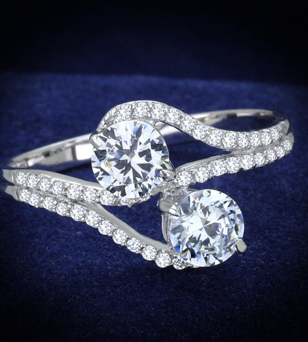 TS187 - Rhodium 925 Sterling Silver Ring with AAA Grade CZ  in Clear