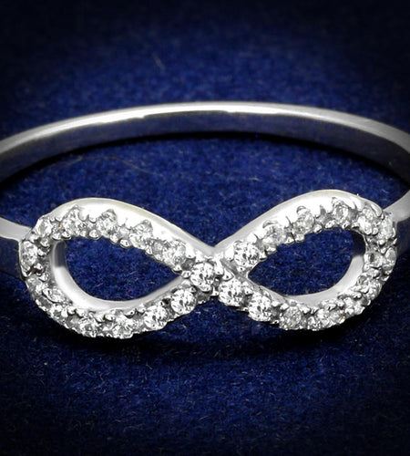 TS487 - Rhodium 925 Sterling Silver Ring with AAA Grade CZ  in Clear